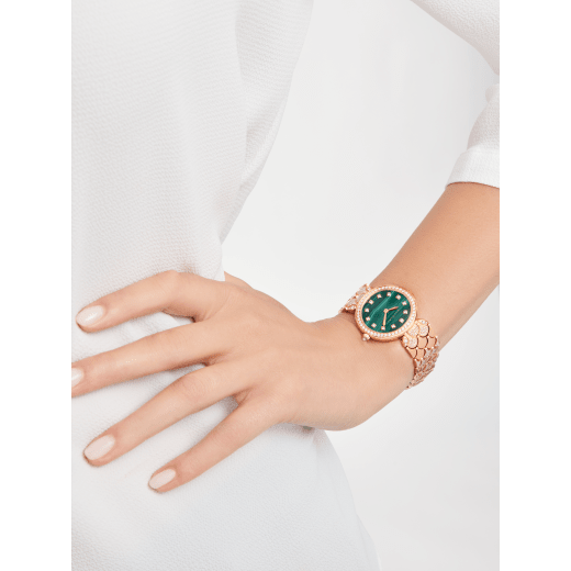 DIVAS' DREAM watch with 18 kt rose gold case and bracelet set with brilliant-cut diamonds, malachite dial and 12 diamond indexes. Water-resistant up to 30 metres 103521 image 1
