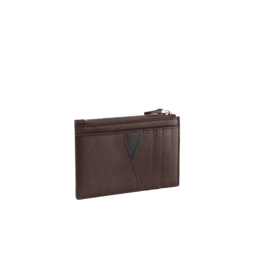Bvlgari Bvlgari Man card holder in chestnut opal Urban calfskin with black Urban calfskin detailing. Iconic dark ruthenium-plated brass embellishment with chestnut opal enamel insert and zipped closure. 295041 image 3