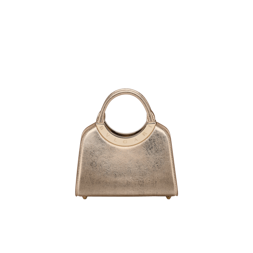 Bvlgari Roma Mini-Henkeltasche aus Metropolitan-Kalbsleder in Flash Diamond White mit Futter aus Nappaleder in Milky Opal. Ikonisches Metalldetail aus palladiumbeschichtetem Messing mit graviertem Bvlgari Logo und magnetischem Druckknopfverschluss. BVR-001-1310XS-CALF image 2