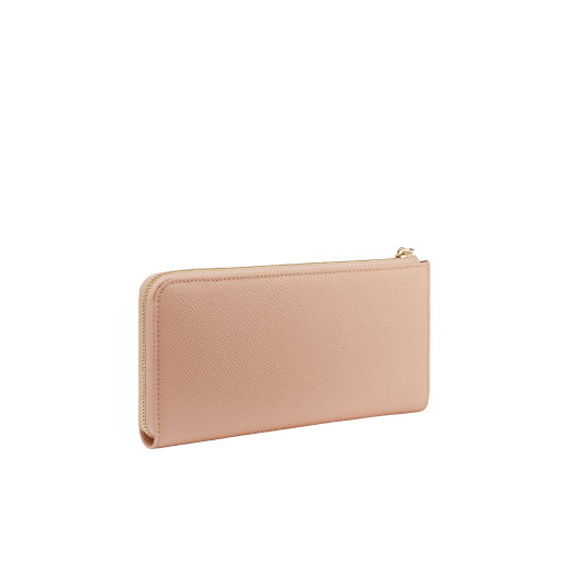 BULGARI BULGARI large L-shaped zipped wallet in bright, anemone spinel pinkish-red grained calf leather with primrose quartz pink nappa leather interior. Zip-around closure with iconic light gold-plated zip puller. 579-WLT-MZP-SLIM-Lc image 3