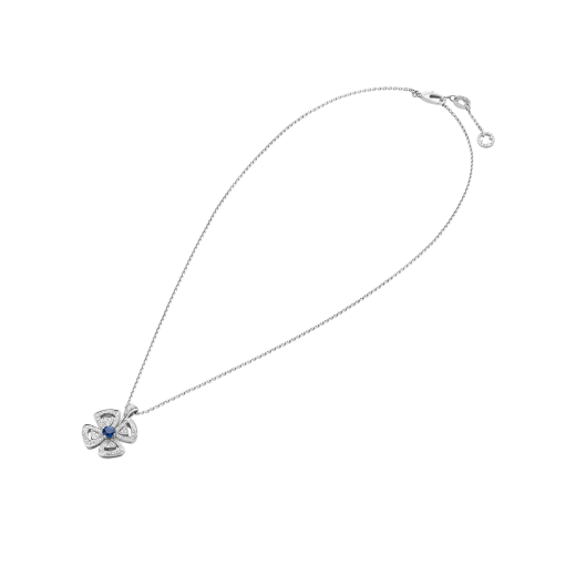 Fiorever 18 kt white gold pendant necklace set with a central brilliant-cut sapphire (0.43 ct) and pavé diamonds (0.31 ct) 358426 image 2