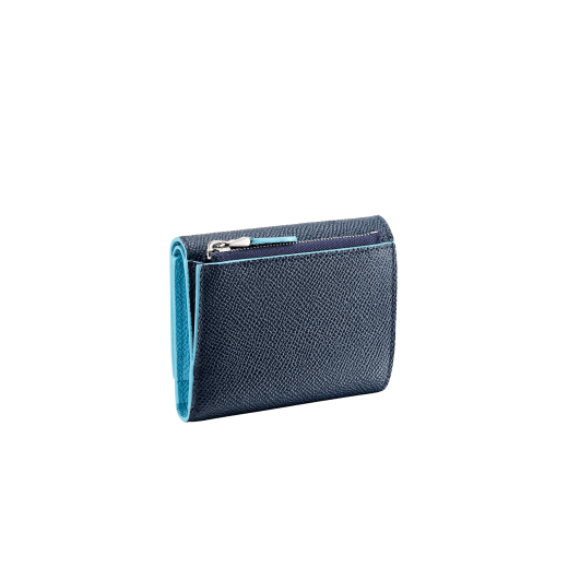 "Bvlgari Clip" slim compact wallet in Denim Sapphire blue and Aegean Topaz light blue grained calfskin. Iconic logo clip closure in palladium-plated brass 290669 image 3