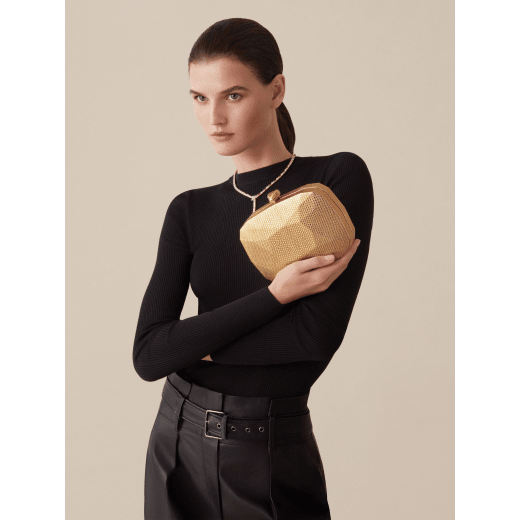 "BVLGARI Cocktail" hard clutch in "Molten" gold karung skin with black nappa leather inner lining. New Serpenti head closure in gold-plated brass complete with ruby-red enamel eyes. 526-BRILLIANTCUT image 3