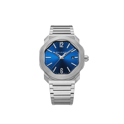Octo Roma watch with mechanical manufacture movement, automatic winding, stainless steel case and bracelet, blue dial. 102856 image 1