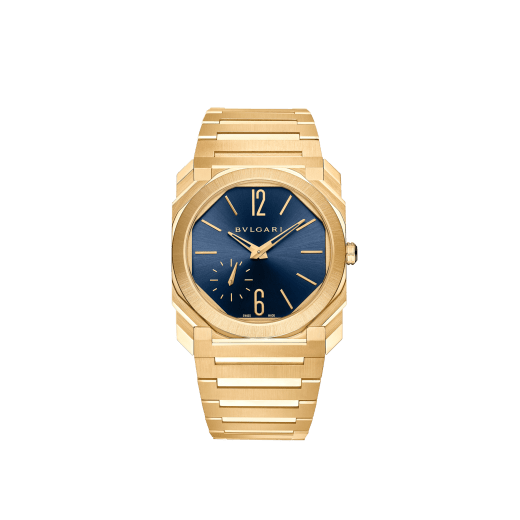 Octo Finissimo Automatic watch in satin-polished 18 kt yellow gold with mechanical manufacture ultra-thin movement (2.23 mm thick), automatic winding and blue lacquered dial. Water-resistant up to 100 meters 103812 image 1