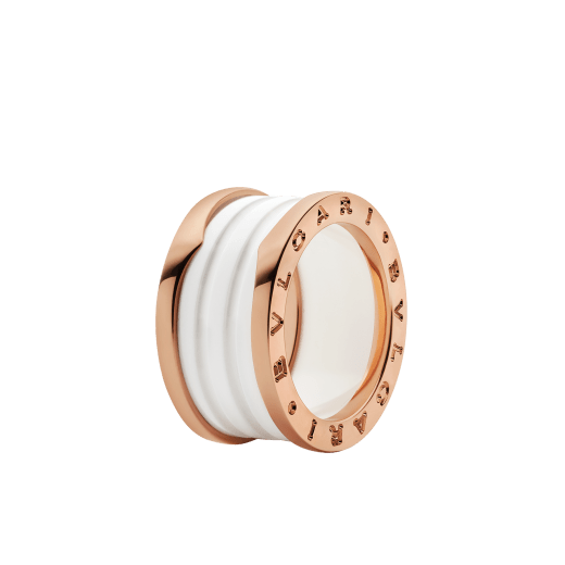 B.zero1 4-Band-Ring mit zwei Spiralen aus 18 Karat Roségold und einer Spirale aus weißer Keramik. B-zero1-4-bands-AN855564 image 1