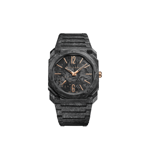 Octo Finissimo CarbonGold Automatic watch in carbon with mechanical manufacture ultra-thin movement, automatic winding, carbon dial, with gold-colored hands and indexes. Water-resistant up to 100 meters 103779 image 1