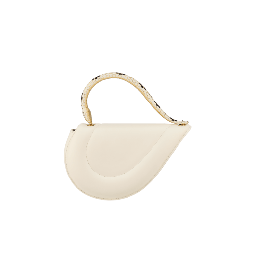 Serpenti Cuore 1968 top handle bag in star rose pink calf leather with crystal rose nappa leather lining. Captivating snake body-shaped top handle in gold-plated brass embellished with star rose pink enamel scales and zirconia eyes; press-button closure. SRN-001-1326S image 5