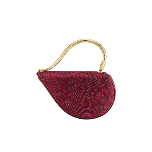 Serpenti Cuore 1968 top handle bag with gold Neige Pavé Crystals applied on a suede base and bright travertino nappa internal lining. Captivating snake body-shaped top handle in gold-plated brass embellished with engraved scales and zirconia eyes; press-button closure. SRN-001-1367S-CRYS image 2