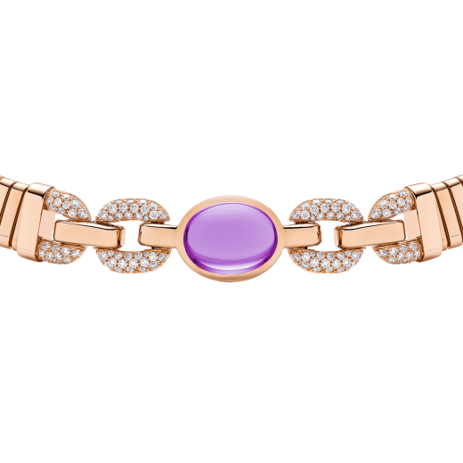 Bvlgari Tubogas 18 kt rose gold necklace set with a central amethyst and pavé diamonds. One size with adjustable fastening. 362001 image 3