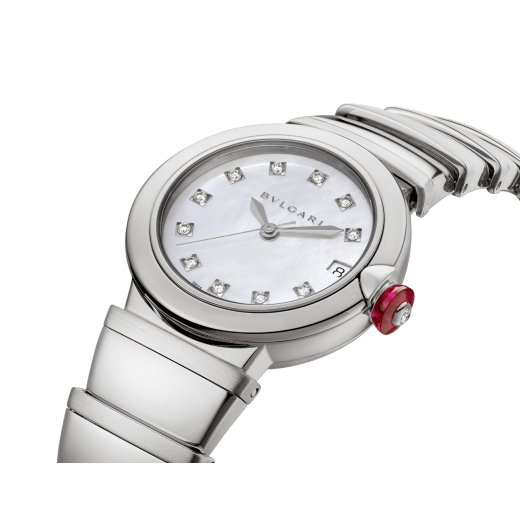LVCEA Uhr mit Gehäuse und Armband aus Edelstahl mit weißem Perlmuttzifferblatt und Diamantindizes. 102199 image 2