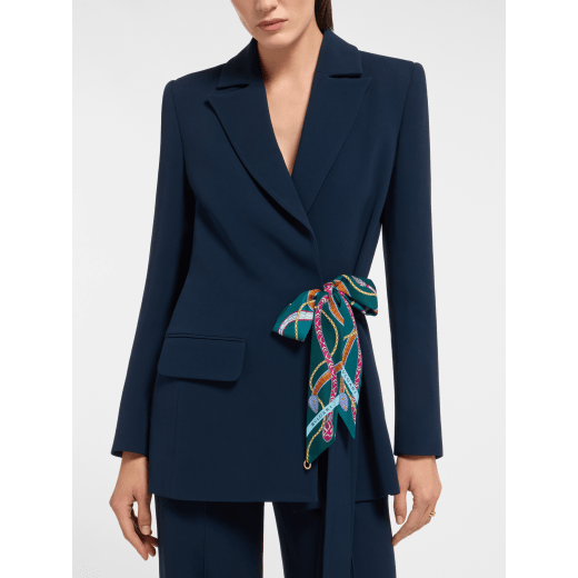Serpenti 75 shelley in fine teal silk with a BVLGARI BVLGARI metal pendant. Made of 100% silk. SERPENTI75NEW-SH image 1