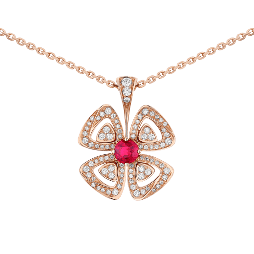 Fiorever 18 kt rose gold pendant necklace set with a central brilliant-cut ruby (0.35 ct) and pavé diamonds (0.31 ct) 358428 image 3