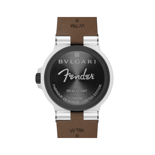 Bvlgari Aluminium GMT x Fender® watch with mechanical movement, automatic winding, GMT 24h function, 40 mm aluminium case, brown rubber bezel and bracelet, and brown and cream gradient dial. Limited Edition of 1.200 pieces 104117 image 4