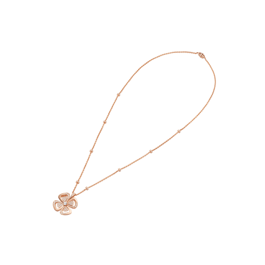 Fiorever 18 kt rose gold necklace set with a central round brilliant-cut diamond and pavé diamonds. 357218 image 2