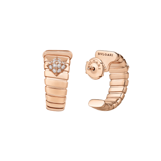 Bvlgari Tubogas 18 kt rose gold hoop earrings set with pavé diamonds studs 362299 image 3