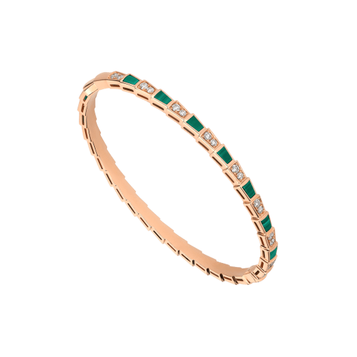 Serpenti Viper 18 kt rose gold thin bangle bracelet set with malachite elements BR859177 image 1