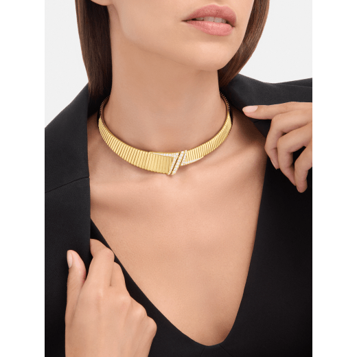 Bvlgari Tubogas 不對稱項鍊，採用 18K 黃金，飾以半密鑲鑽石，搭配滑動式扣環。 362515 image 1