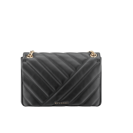 Serpenti Cabochon shoulder bag in soft matelassé white agate nappa leather with graphic motif and white agate calf leather. Snakehead closure in rose gold plated brass decorated with matte black and white enamel, and black onyx eyes. 979-NSM image 3
