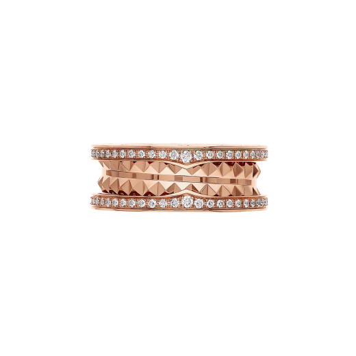 B.zero1 Rock two-band ring in 18 kt rose gold with studded spiral and pavé diamonds on the edges AN859833 image 3