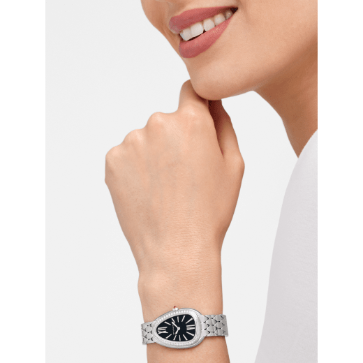 Serpenti Seduttori watch with stainless steel case set with diamonds, black lacquered dial and stainless steel bracelet. Water-resistant up to 30 meters. 103449 image 1