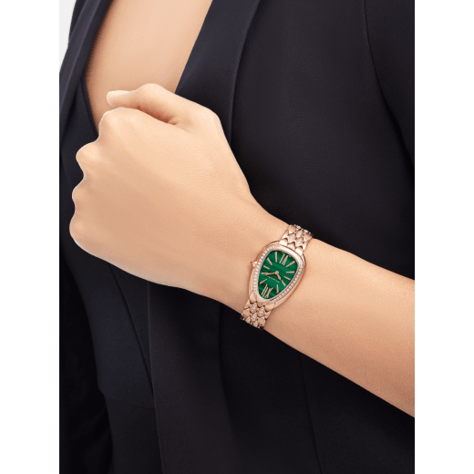 Serpenti Seduttori watch in 18 kt rose gold with brilliant-cut diamonds and malachite dial. Water-resistant up to 30 metres 103835 image 2