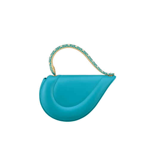 Sac à main Serpenti Cuore 1968 en cuir de veau couleur rose étoilé avec doublure en cuir nappa couleur rose cristal. Captivante poignée supérieure en forme de serpent en laiton doré, ornée d'écailles en émail couleur rosé étoilé et d'yeux en zircones. Fermoir à bouton-pression. SRN-001-1326S image 5