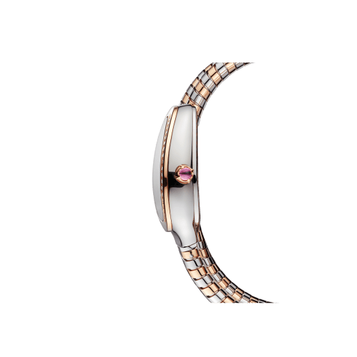Serpenti Tubogas double spiral watch with stainless steel case, 18 kt rose gold bezel set with brilliant-cut diamonds, brown dial with guilloché soleil treatment, stainless steel and 18 kt rose gold bracelet 103070 image 3