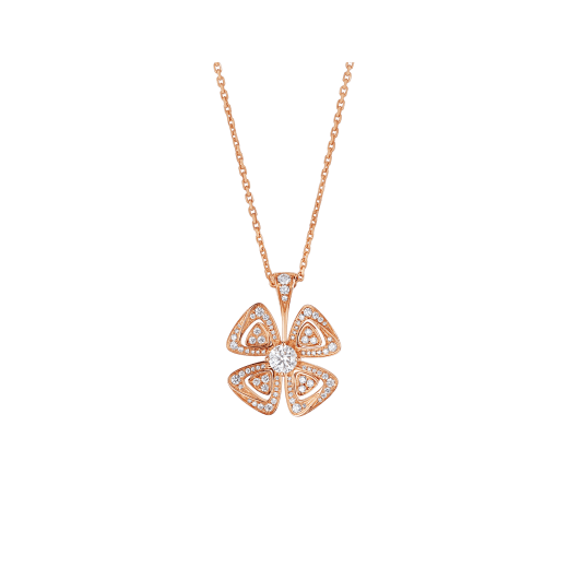 Fiorever 18 kt rose gold necklace set with a central diamond and pavé diamonds. 355885 image 1