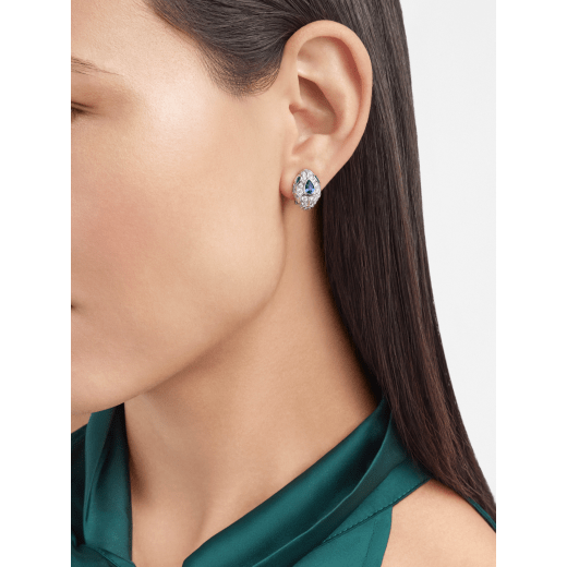 Serpenti 耳環，18K 白金材質，飾以祖母綠蛇眼，蛇頭飾以密鑲鑽石和 1 顆藍色藍寶石。 355355 image 1