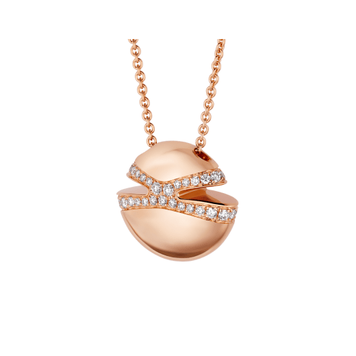 Bvlgari Cabochon 18 kt rose gold necklace set with demi pavé diamonds 361447 image 3