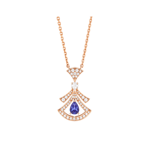 DIVAS' DREAM necklace in 18 kt rose gold set with a pear-shaped tanzanite and pavé diamonds 360616 image 1