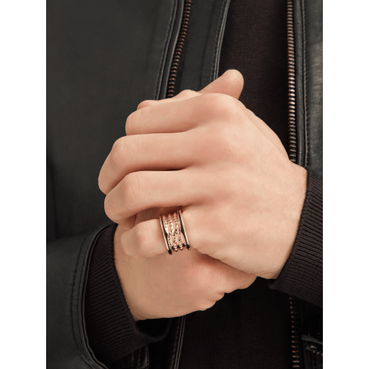 B.zero1 Rock four-band ring in 18 kt rose gold with studded spiral and black ceramic inserts on the edges AN859089 image 5