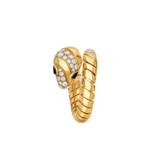 Serpenti one-coil 18 kt yellow gold ring set with demi pavé diamonds on the head and the tail, and black onyx eyes AN859785 image 2