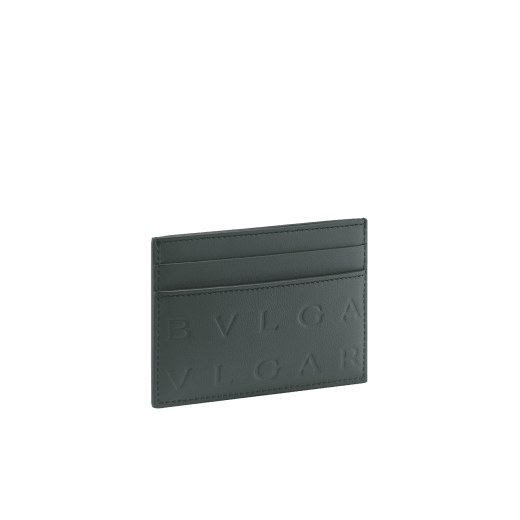 Bulgari Logo card holder in ivy onyx greenish-grey calf leather with iconic hot-stamped Infinitum pattern all over. BVL-CCHOLDERb image 3
