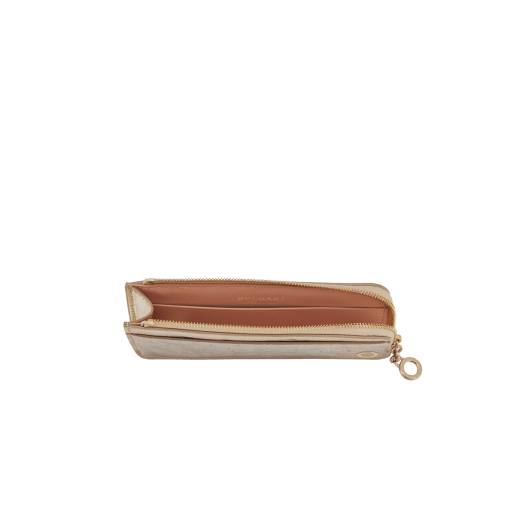 BULGARI BULGARI large zipped card holder in light gold metallic ostrich skin with shell quartz pink nappa leather interior. Zip closure with iconic zip pull in light gold-plated brass. 293549 image 2