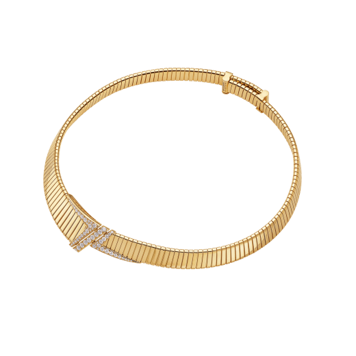 Bvlgari Tubogas 不對稱項鍊，採用 18K 黃金，飾以半密鑲鑽石，搭配滑動式扣環。 362515 image 2