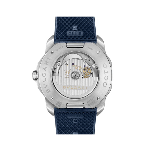 Часы Octo Roma Automatic, мануфактурный механизм с автоматическим заводом, корпус и сменный браслет из нержавеющей стали с сатинированными и полированными поверхностями, синий циферблат с узором Clous de Paris. Водонепроницаемость до 100 метров. 103739 image 8
