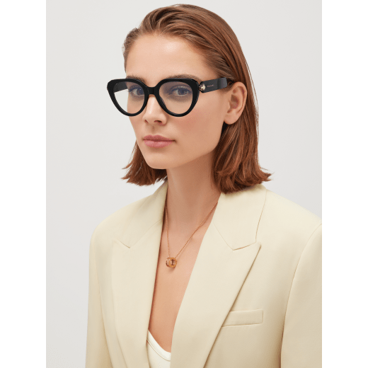 Serpenti Forever cat-eye acetate glasses with enamelled snakehead decor on the temples and blue light filter lenses 904303 image 1