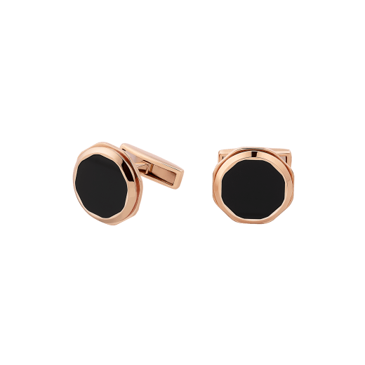 Octo 18 kt rose gold cufflinks set with onyx elements 348330 image 1