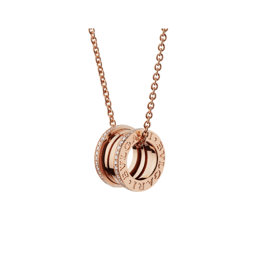 B.zero1 necklace with 18 kt rose gold chain and 18 kt rose gold round pendant set with pavé diamonds on the edges 350052 image 1