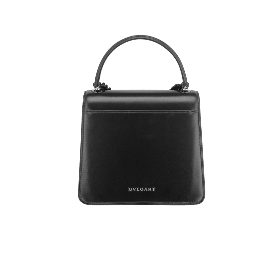 "Serpenti Forever" small maxi chain top-handle bag in black nappa leather, with black nappa leather inner lining. New Serpenti head closure in dark ruthenium-plated brass and finished with small black onyx scales in the middle and red enamel eyes. 290874 image 3