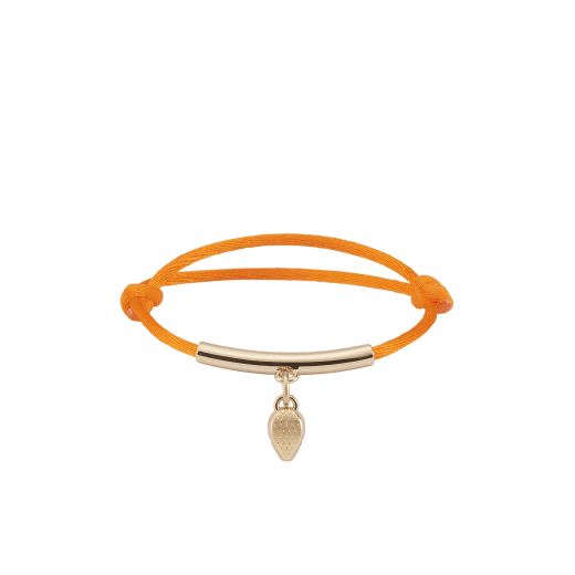 Serpenti Forever bracelet in coral carnelian orange fabric. Light gold-plated brass tubular element and captivating snakehead charm embellished with red enamel eyes. SERP-HERMINISTRING image 1