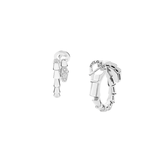 Serpenti Viper 18 kt white gold hoop earrings set with pavé diamonds on the head 362189 image 3