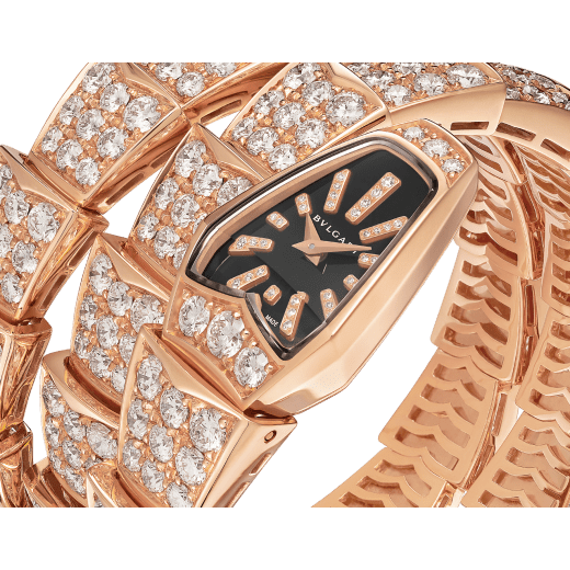 Serpenti Jewellery Watch with case and double spiral bracelet in 18 kt rose gold and brilliant cut diamonds, black sapphire crystal dial and diamond indexes. 101789 image 2