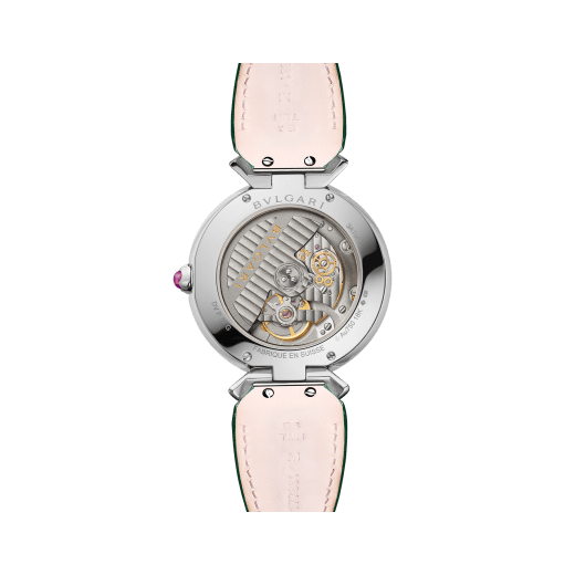 Divas’ Dream watch with mechanical manufacture movement, automatic winding, 18 kt white gold case and links set with brilliant-cut diamonds, natural peacock feather dial and green alligator bracelet. Water-resistant up to 30 meters. Limited edition of 25 pieces. 103885 image 4