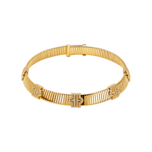 Bvlgari Tubogas 18 kt yellow gold necklace set with pavé diamonds 359948 image 1