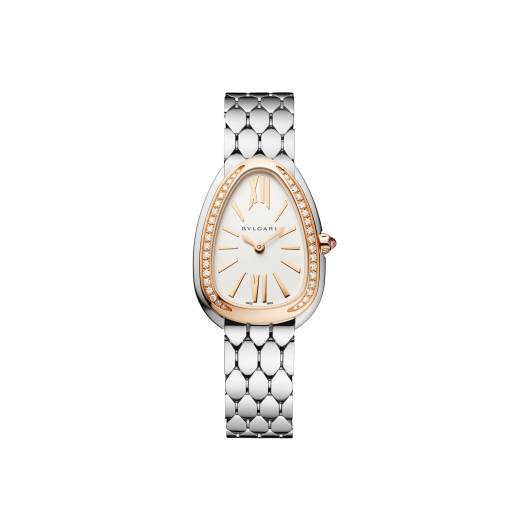 Serpenti Seduttori watch with stainless steel case, stainless steel bracelet, 18 kt rose gold bezel set with diamonds and a white silver opaline dial. 103143 image 1