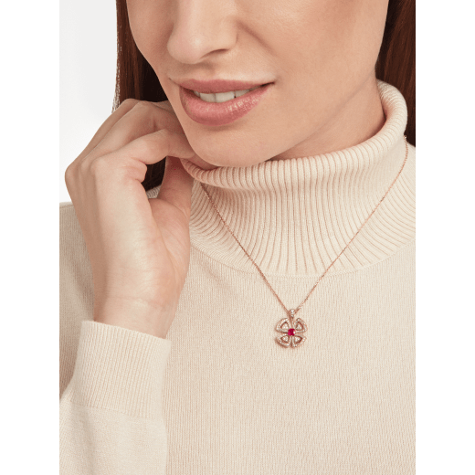 Fiorever 18 kt rose gold pendant necklace set with a central brilliant-cut ruby (0.35 ct) and pavé diamonds (0.31 ct) 358428 image 5