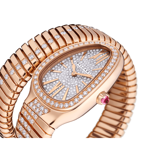Serpenti Tubogas Infiniti single-spiral watch in 18 kt rose gold set with diamond and full pavé dial. Water-resistant up to 30 metres 103791 image 2